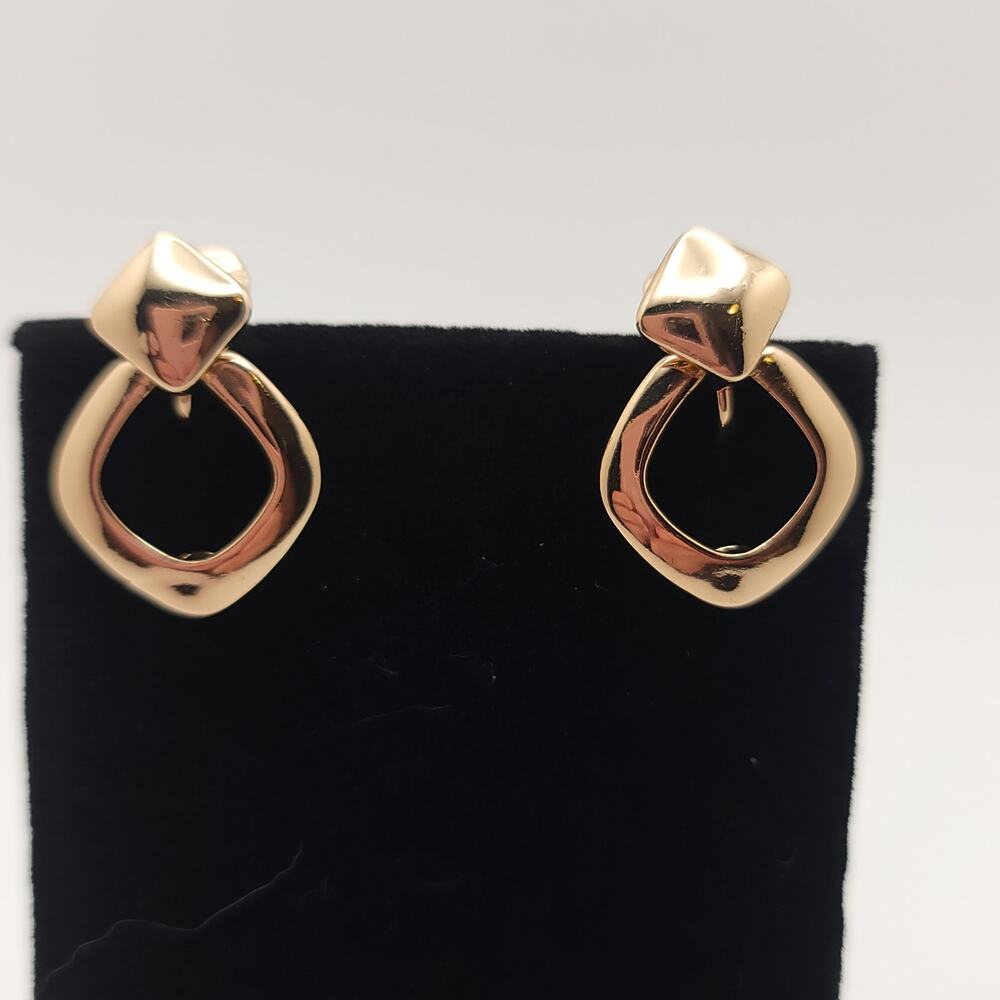 Vintage Liz Claiborne Gold-Tone Door Knocker Dangle Screw Clip On Earrings